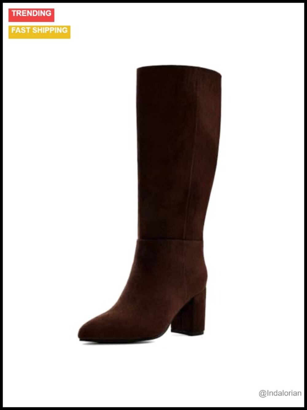 Knee High Chunky Block Heel Pointed Toe Faux Suede Boots for Women